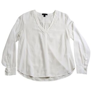 J. Crew Silk Vneck Long-sleeve Blouse Top Ivory Size 12 Business Career Workwear